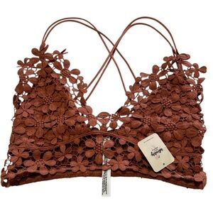 Free People Terra Cotta Halter Bralette Crop Top Floral Crochet Strappy Women S